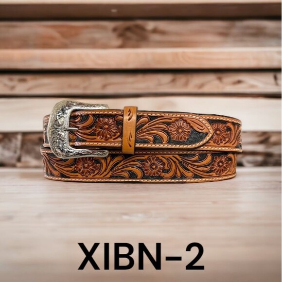 Twisted X Western Rodeo Saddle Tan Tooled Leather Belt Floral Size 42 - Picture 2 of 2